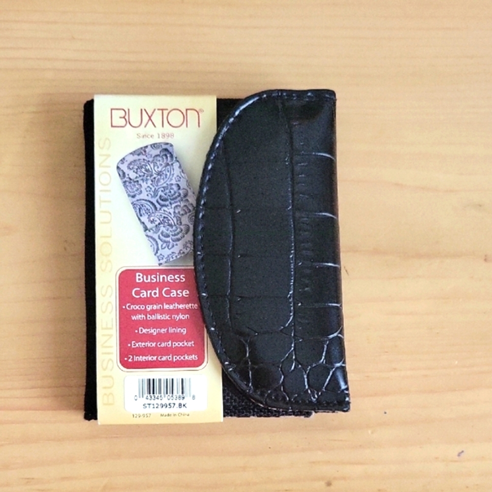 Buxton Black Croco Leatherette Business Card Case